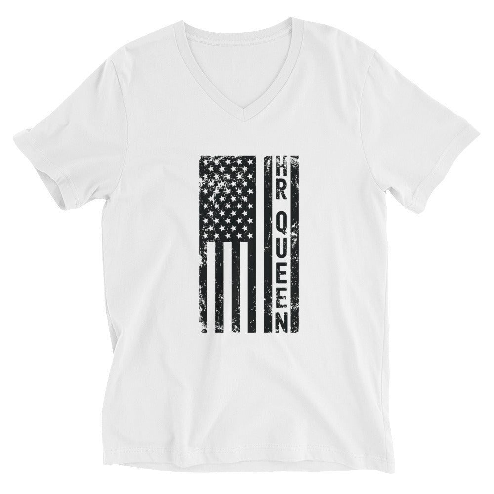 Unisex Short Sleeve V-Neck T-Shirt | Hr Queen (deisgn on American flag)