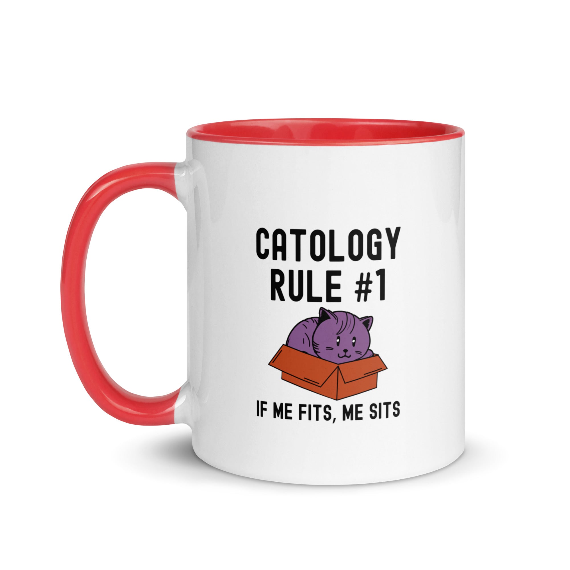 Mug with Color Inside | Catology Rule #1 If me fits, me sits