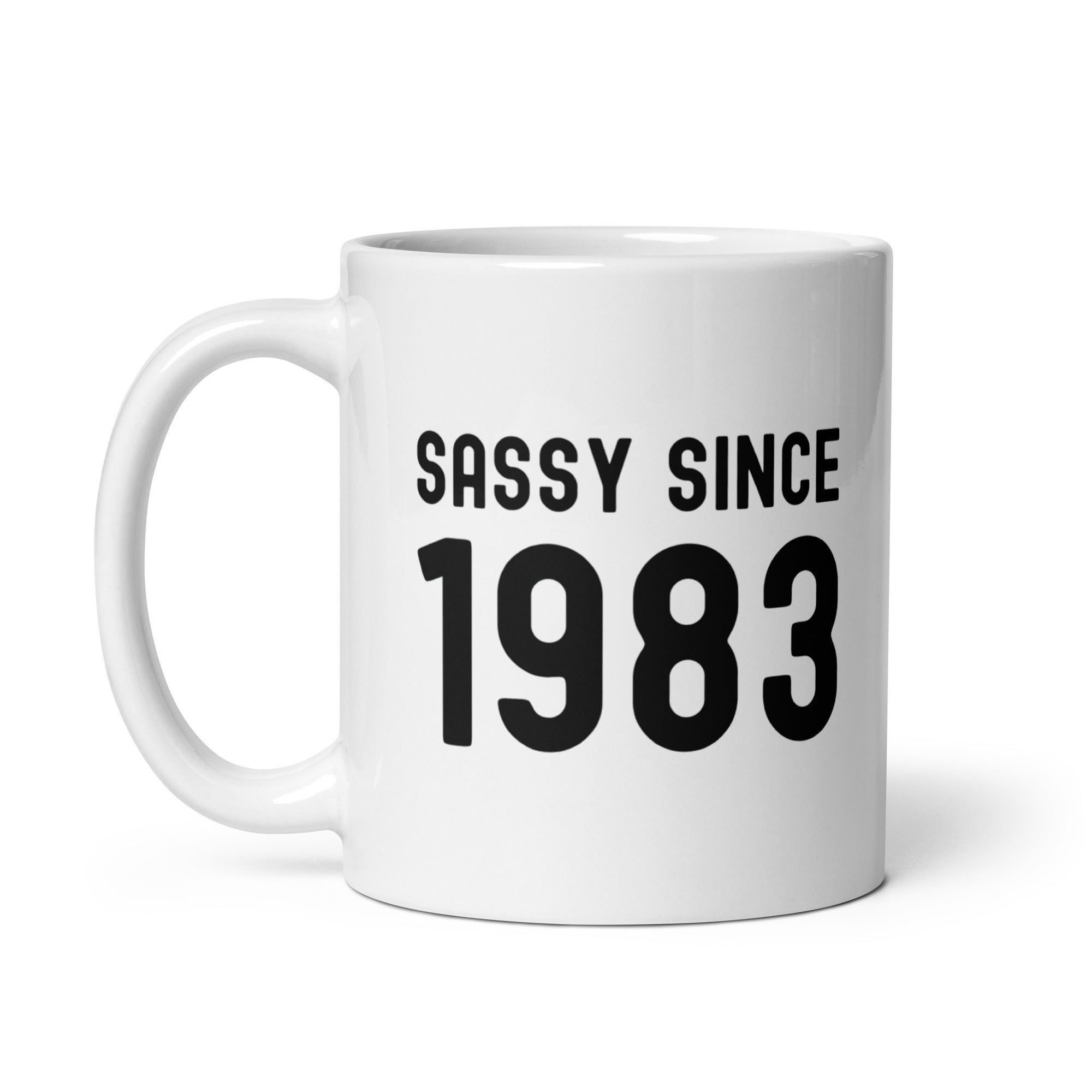 White glossy mug | Sassy since 1983