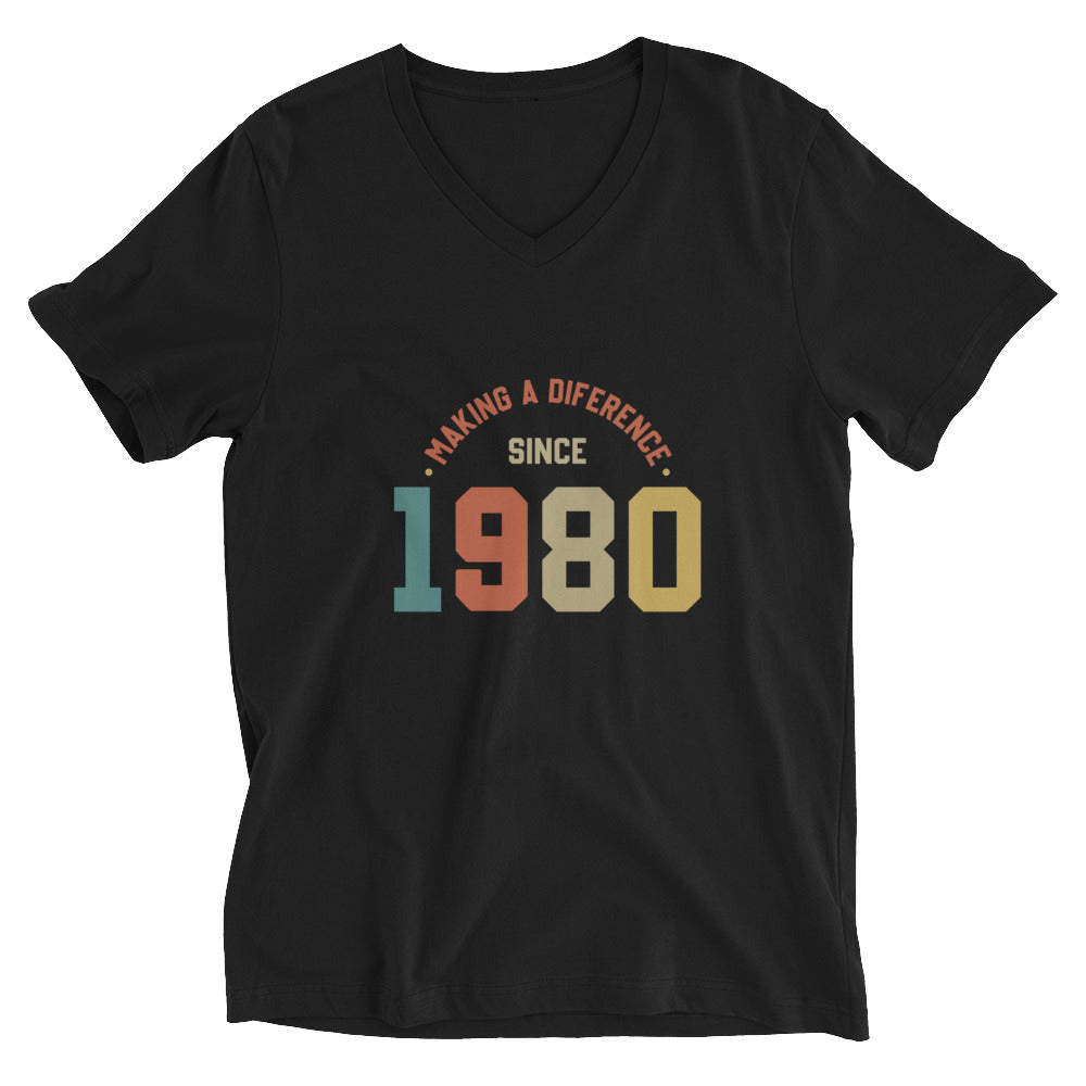 Unisex Short Sleeve V-Neck T-Shirt | Making a diference since 1980