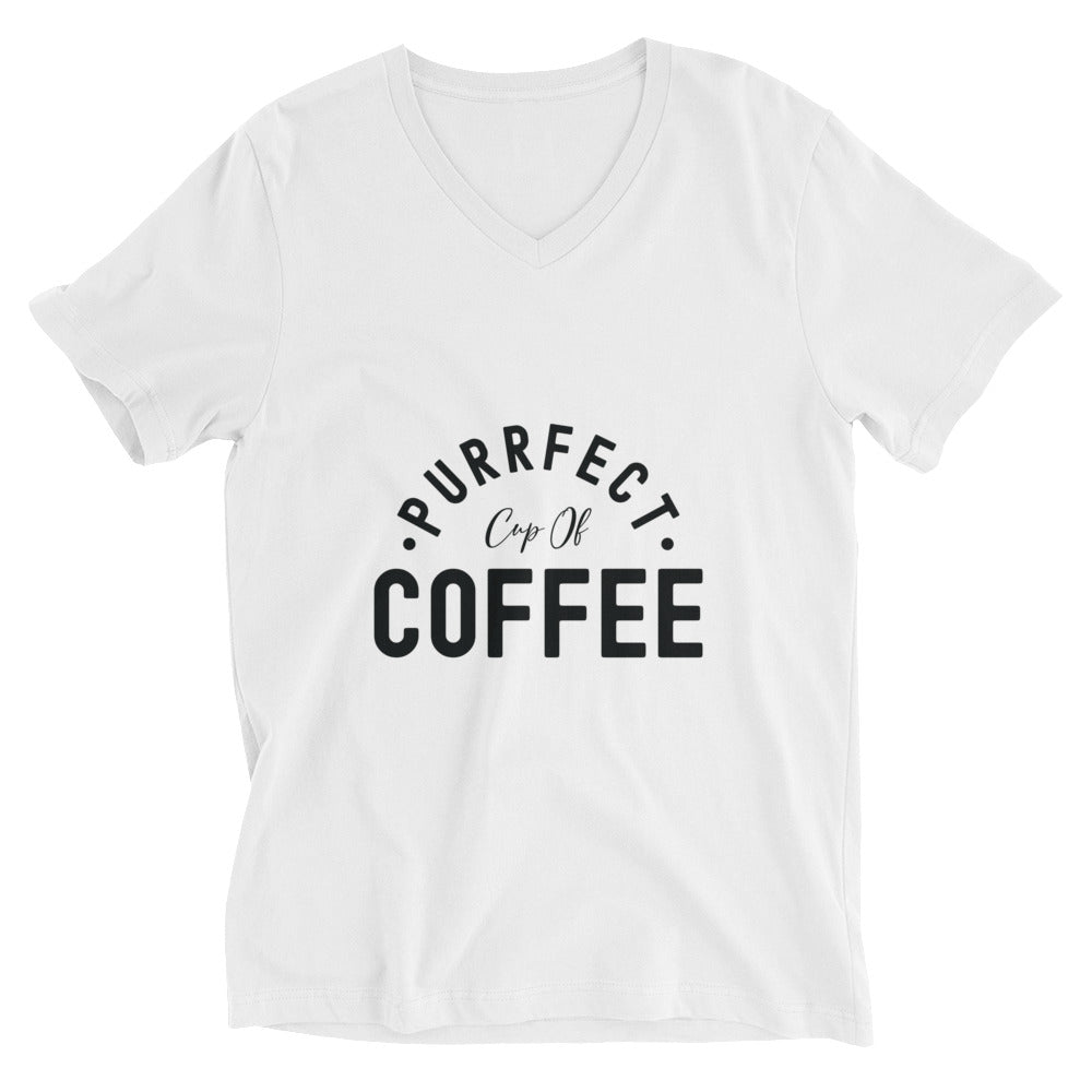 Unisex Short Sleeve V-Neck T-Shirt | Purrfect cup of coffee