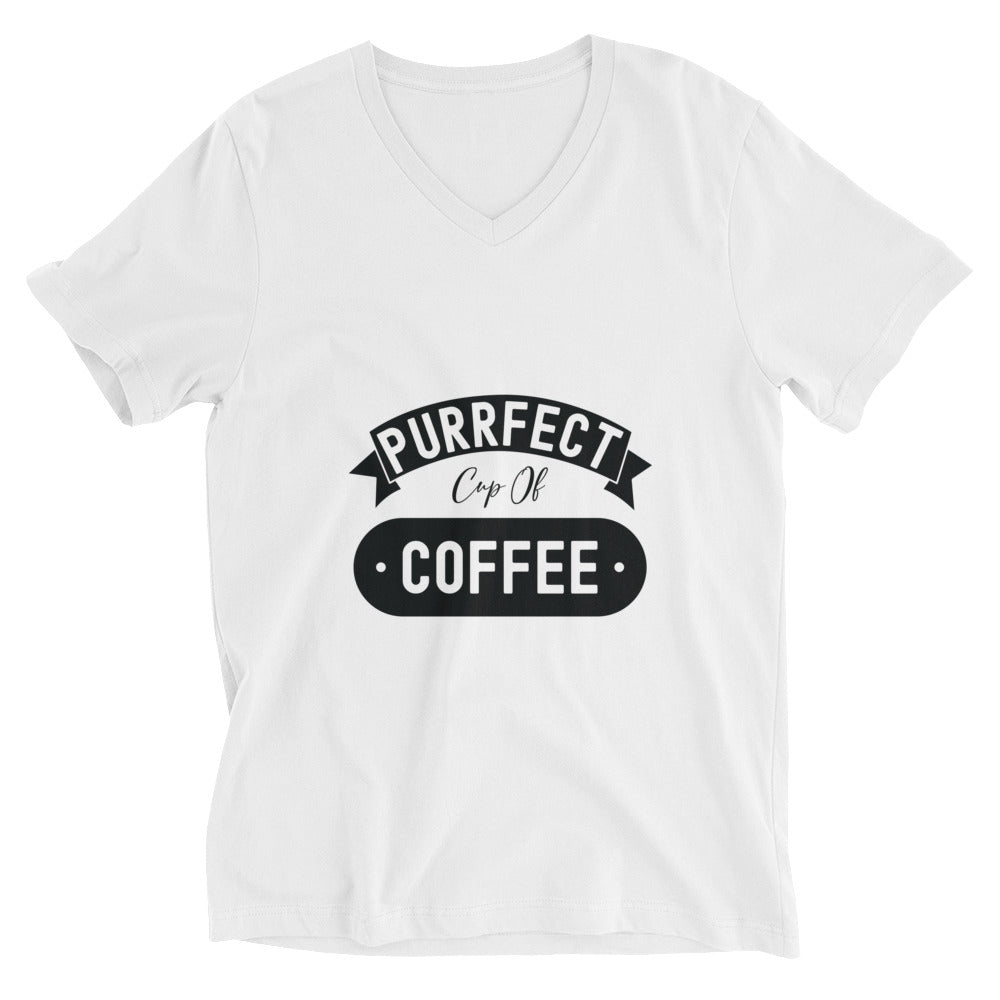 Unisex Short Sleeve V-Neck T-Shirt | Purrfect cup of coffee
